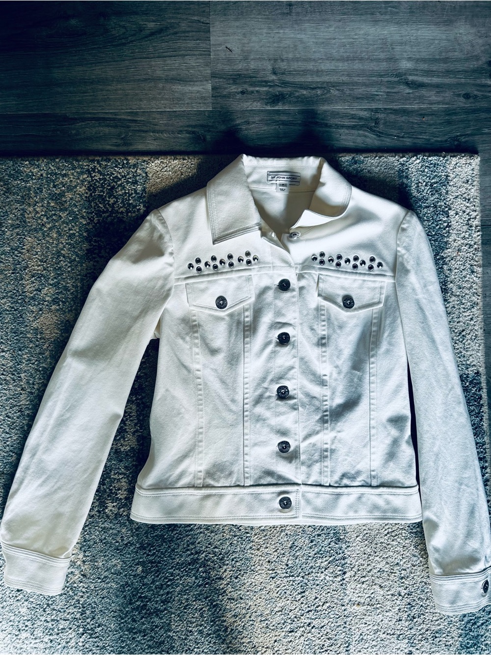 St. John Sport White  Silver Stud-Accent Denim Jacket Size P Women’s Small 2-4